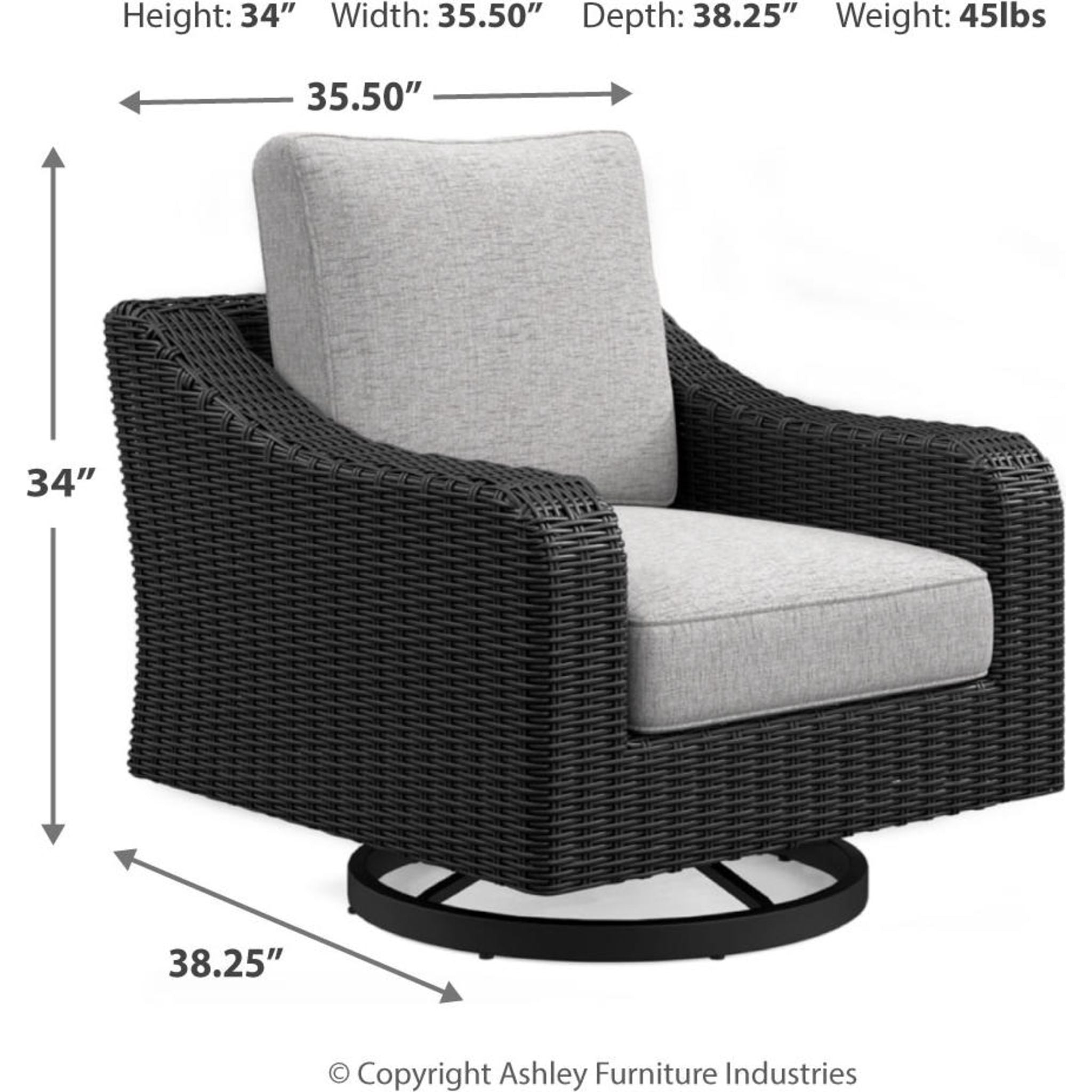 Beachcroft Outdoor Swivel Lounge Chair with Cushion - Black/Light Gray - Patio, Poolside & Garden Relaxation - Weather-Resistant & Comfortable