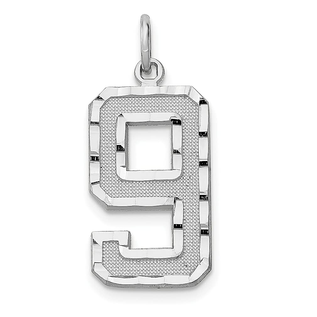 14K White Gold Large Brushed Number 9 Charm Pendant Necklace - Elegant Fine Jewelry for Women, Perfect Birthday Gift for Her - Ideal for Anniversaries, Graduations & Special Occasions