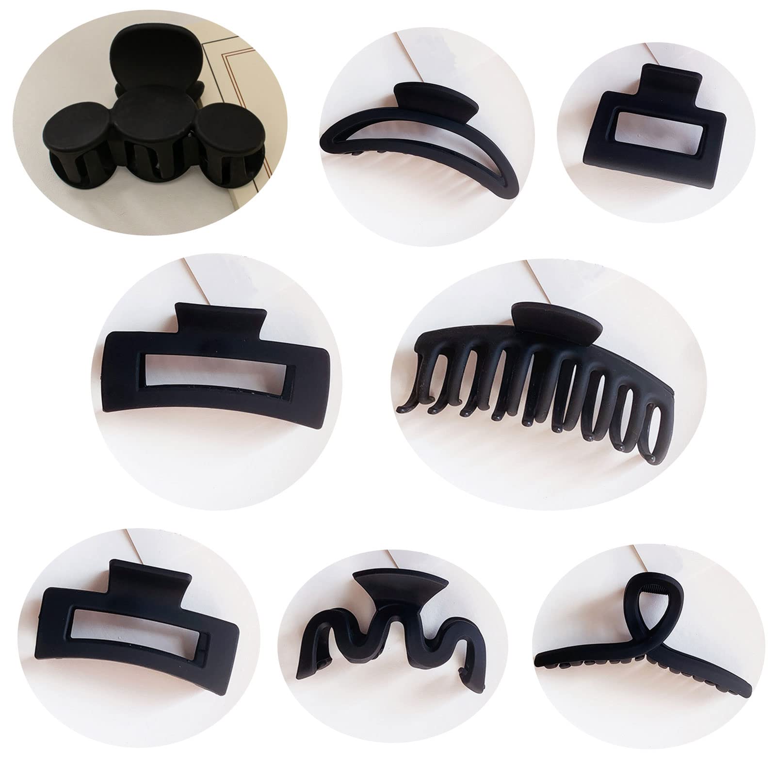 8pcs Hair Claw Clips for Women - Strong Hold Hair Clips for Thick & Thin Hair - Black Medium Square, Semicircle & Keel Hair Grips - M Type & Large Crocodile Hair Clips for Girls (Perfect for School, Work, Gym & Everyday Hairstyles)
