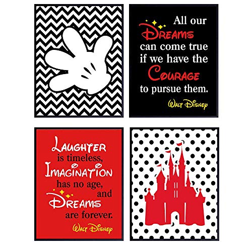 Walt Disney Inspirational Quotes Wall Art Set - 8x10 Unframed Posters for Home Decor, Bedroom, Living Room & Office - Perfect Gift for Disney Fans & Women - Motivational Disney World Decor for Kids Rooms & Gifts