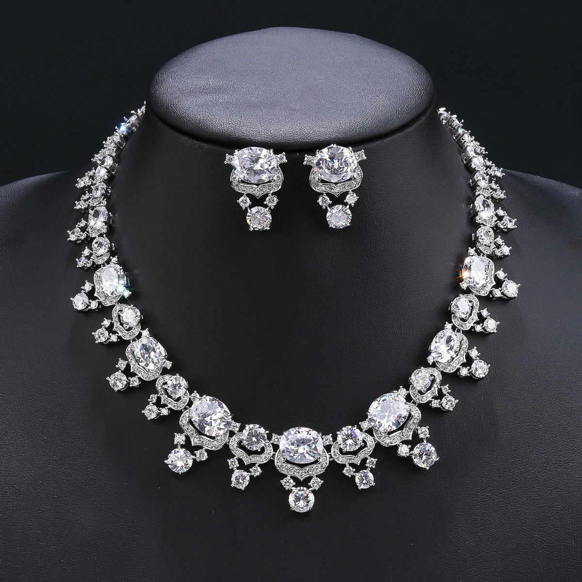 Luxury Cubic Zirconia Imitation Agate Bridal Jewelry Set - Wedding Necklace & Earrings for Women - Perfect for Bridal Party, Anniversary Gifts & Special Occasions