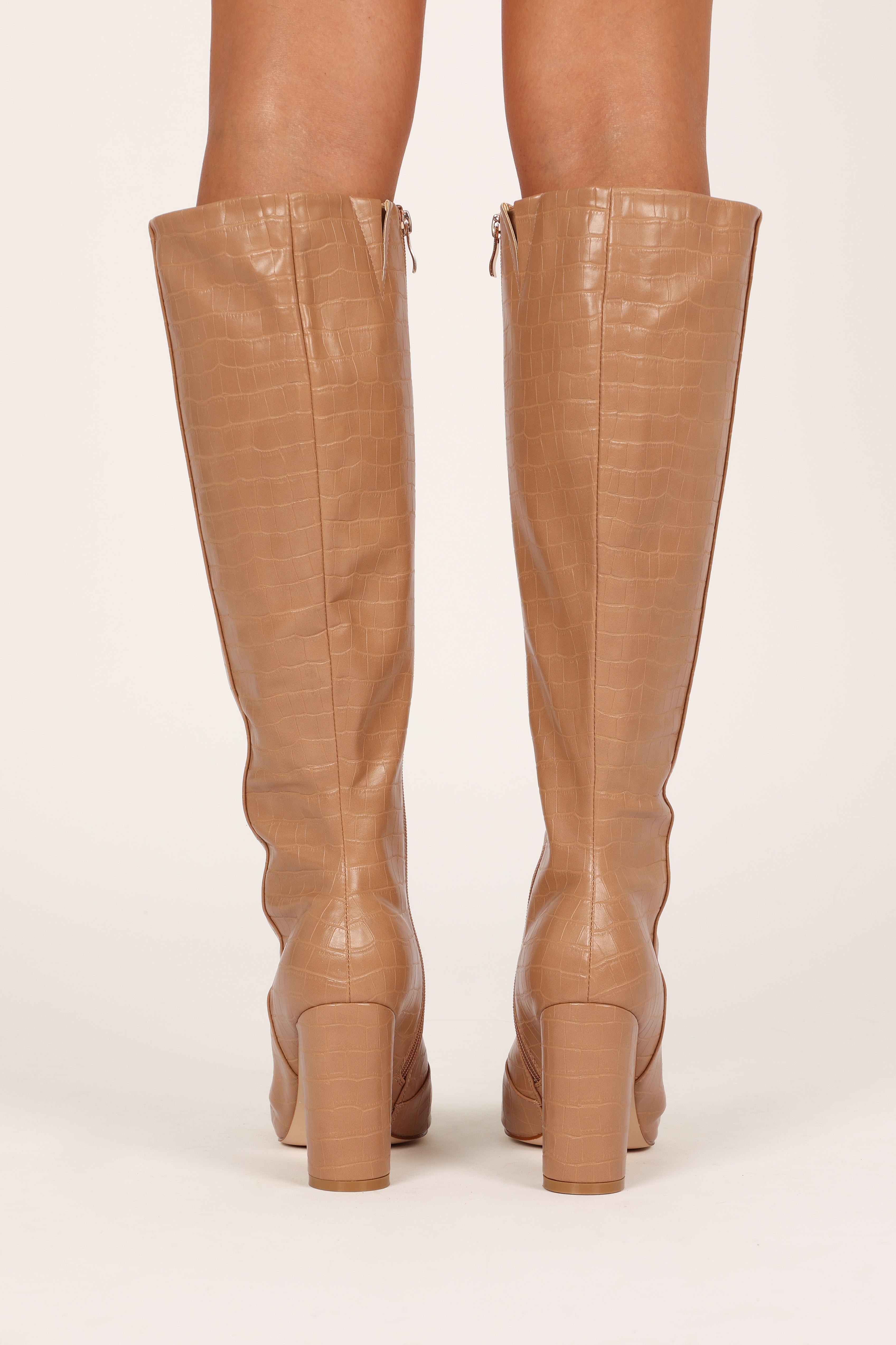 Gibson Women's Knee High Boots in Coffee Croc - Stylish & Comfortable Leather Boots for Fall & Winter Fashion | Perfect for Office, Parties & Casual Outfits