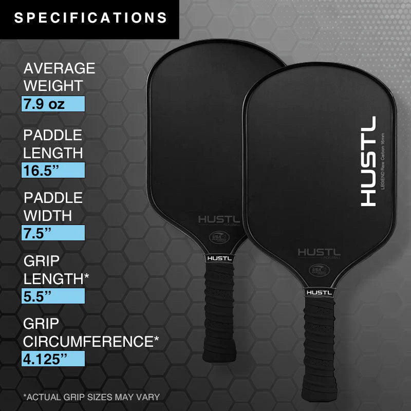 HUSTL Legend Gen 2 16mm Raw Carbon Fiber Pickleball Paddle - Lightweight & Durable for Competitive Play & Outdoor Games