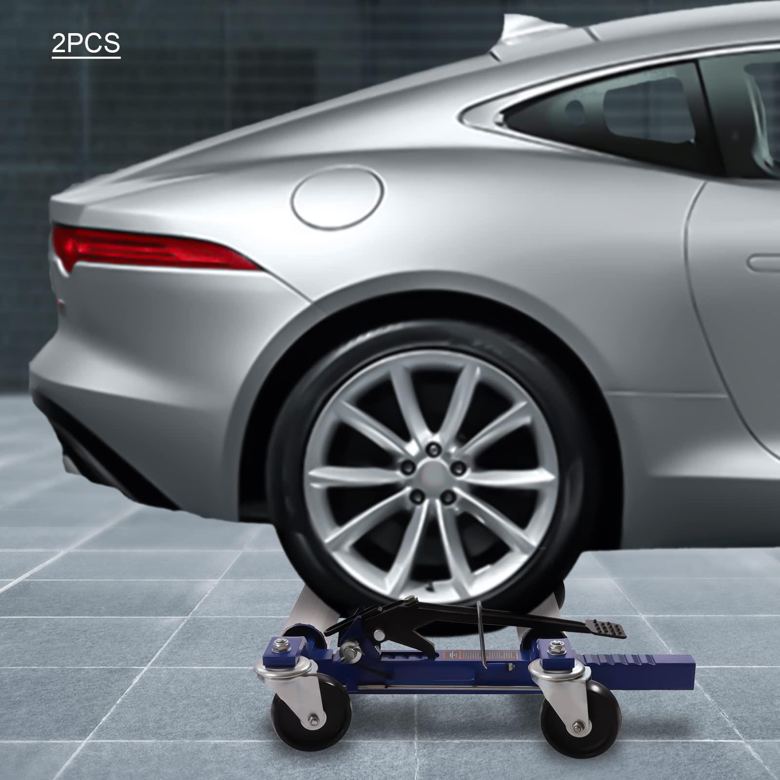 Heavy Duty Car Wheel Dolly Skates - 1300 lbs Capacity Vehicle Positioning Jack with Ratcheting Foot Pedal for Car, Truck, RV & Trailer (Set of 2) - Perfect for Garage Repairs, Tire Changes & Auto Maintenance