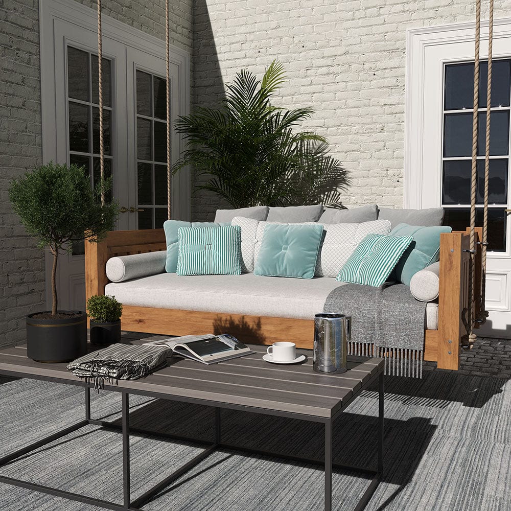 Lone Star Swing Co. Austin Red Cedar Full Daybed Swing - Outdoor Patio Hanging Bed for Relaxation & Backyard Lounging