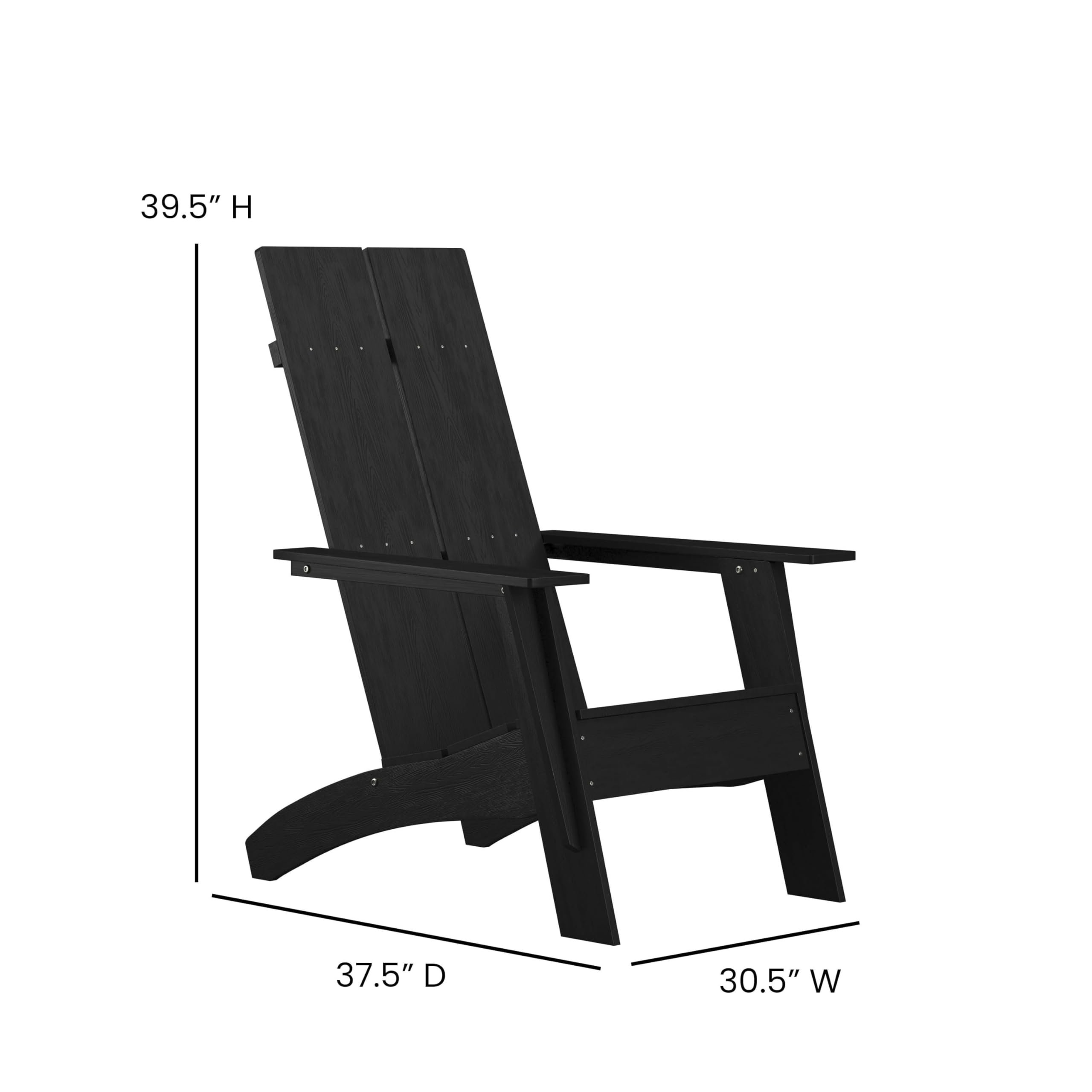 EMMA + OLIVER Set of 2 Black Modern Dual Slat Back Adirondack Chairs for Patio, Garden, Poolside & Indoor Use - Weather-Resistant Outdoor Furniture