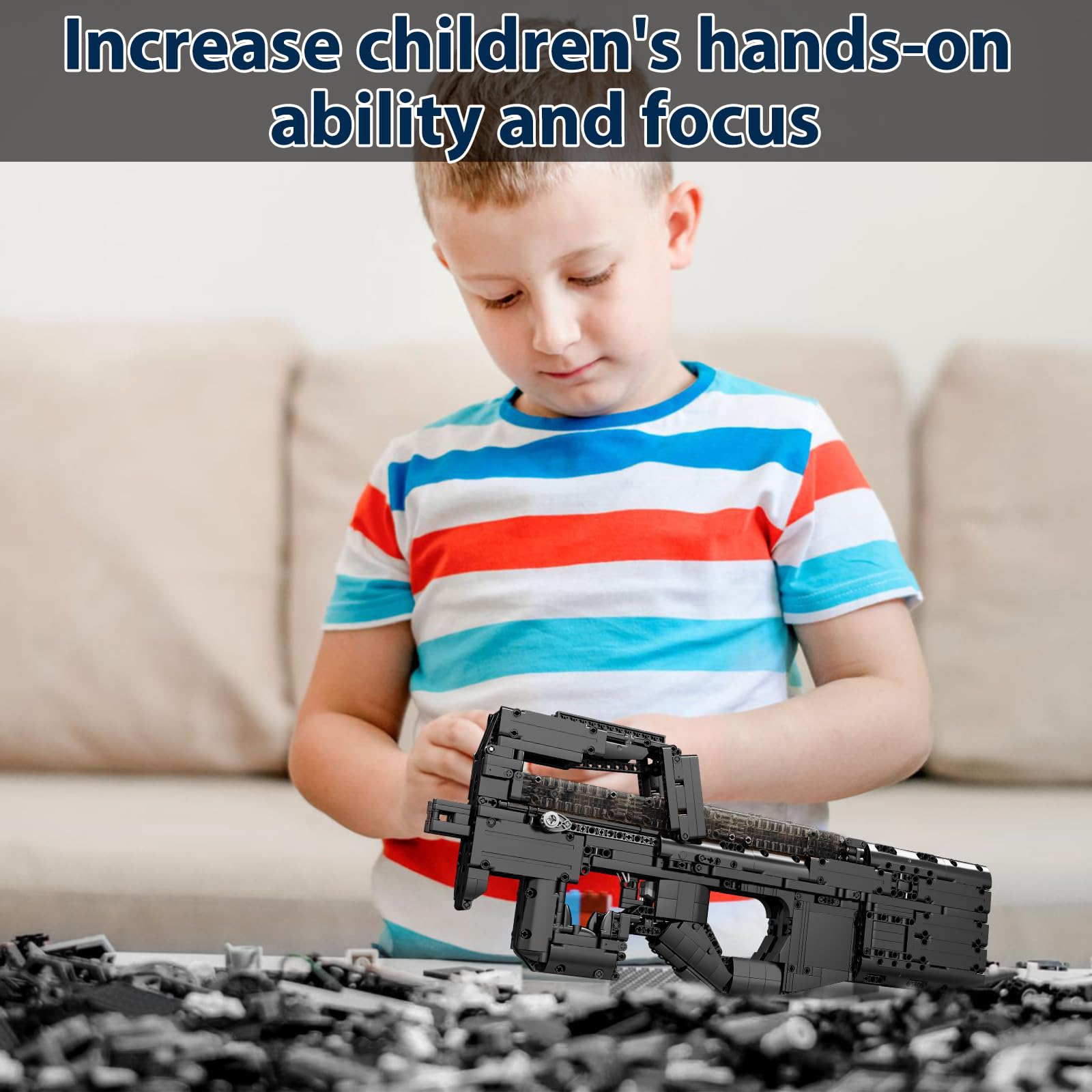 Amplelife 1589 PCS Military Building Blocks Kit - P90 Assault Rifle Model with Electric Launch for Adults & Kids 8+, Perfect for Collectors, Halloween, Christmas & Birthday Gifts - Great for Role Play, Display & DIY Projects