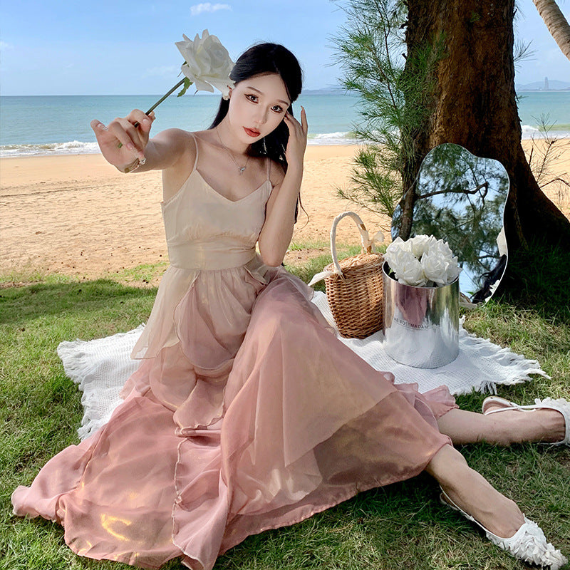 Gradient Fairy Dress for Women - Summer Spaghetti Strap Long Skirt Beach Holiday Party Dress - Perfect for Beach Vacations, Summer Parties & Boho Photoshoots
