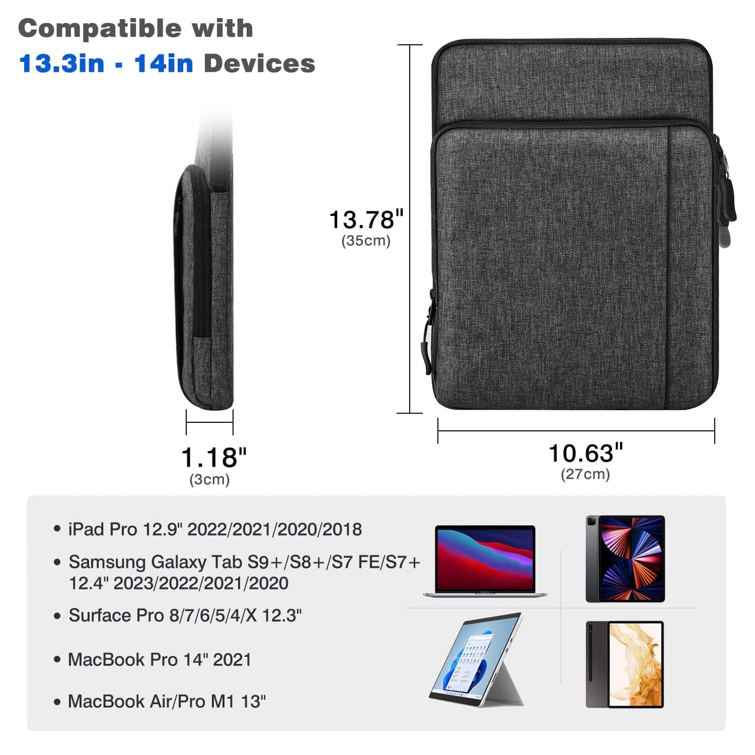 13-13.3 Inch Tablet Sleeve Case Shoulder Bag - Compatible with iPad Pro 13