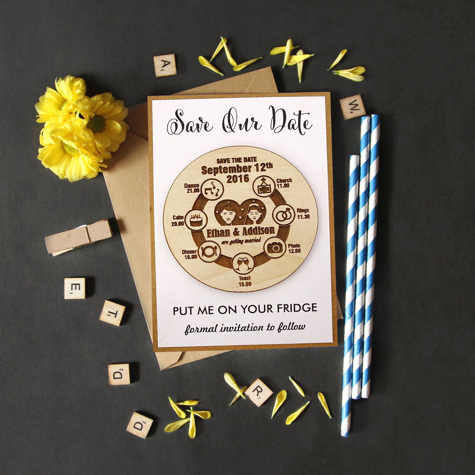 Personalized Rustic Wood Save The Date Magnets - 45 Engraved Wedding Announcement Cards with Envelopes | Perfect for DIY Weddings, Bridal Showers & Anniversary Gifts