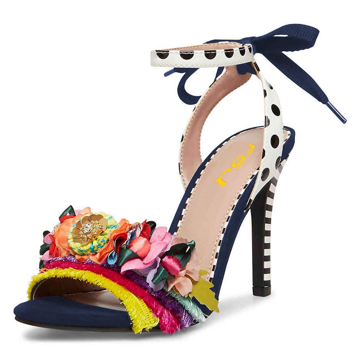 FSJ Women's Floral Stiletto High Heel Sandals - Ankle Strap Open Toe Pump D'Orsay Polka Dot Lace Up Dress Shoes for Party, Wedding & Summer Events (US Size 4-15) - Perfect for Cocktail Parties, Date Nights & Special Occasions