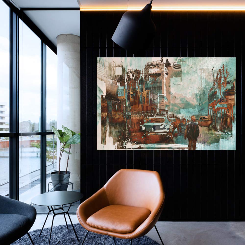 Wall26 Canvas Wall Art - Futuristic Cityscape Painting, Modern Home Decor for Bedroom, Living Room, Office, 16x24 Inches Framed Canvas Print