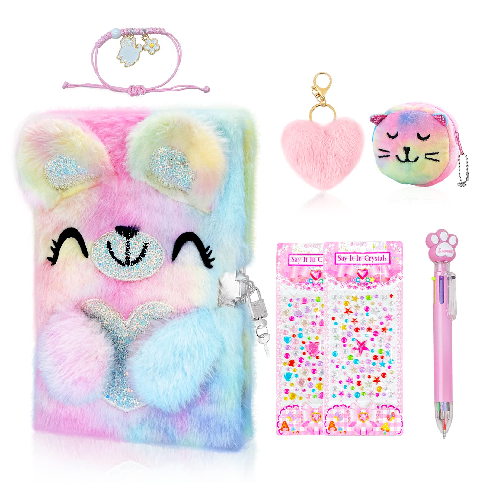 Homicozy Bear Lockable Diary for Girls - Kids Journal with Keys, School Travel Notebook Set for Writing & Drawing, Plush Secret Diary with Multicolor Pens, Stickers & Keychain - Perfect for School, Travel, Birthday Gifts & Secret Keeping