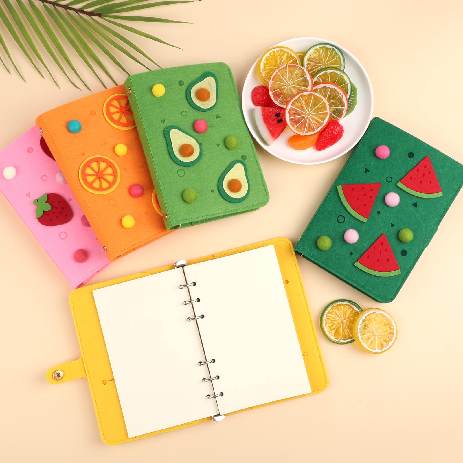 NEW Cute Strawberry A6 6-Ring Binder Notebook Cover with 80 Refill Papers - Soft Felt Refillable Planner Cover with Snap Button for Budget Diary, Journal & Organizer | Perfect for School, Office & Daily Planning