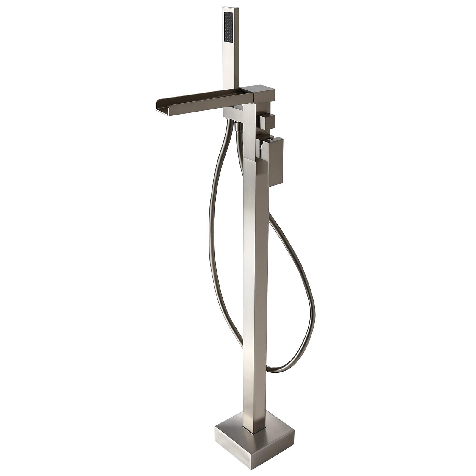 Homary Brushed Nickel Freestanding Bathtub Faucet with Handheld Shower Sprayer - Solid Brass Floor Mounted Waterfall Tub Filler for Luxury Bathroom & Spa Experience
