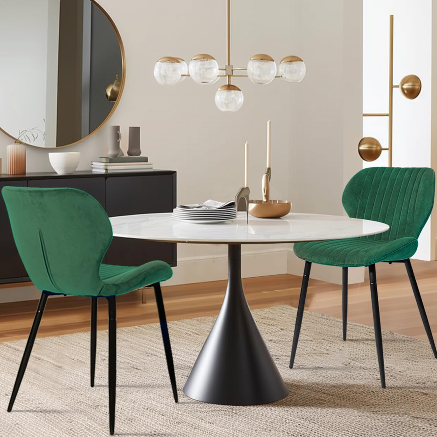 Mid Century Modern Dining Chairs Set of 2 - Upholstered Green Leisure Chairs with Metal Legs for Kitchen, Living Room & Dining Room | Perfect for Home Decor, Entertaining Guests & Comfortable Seating