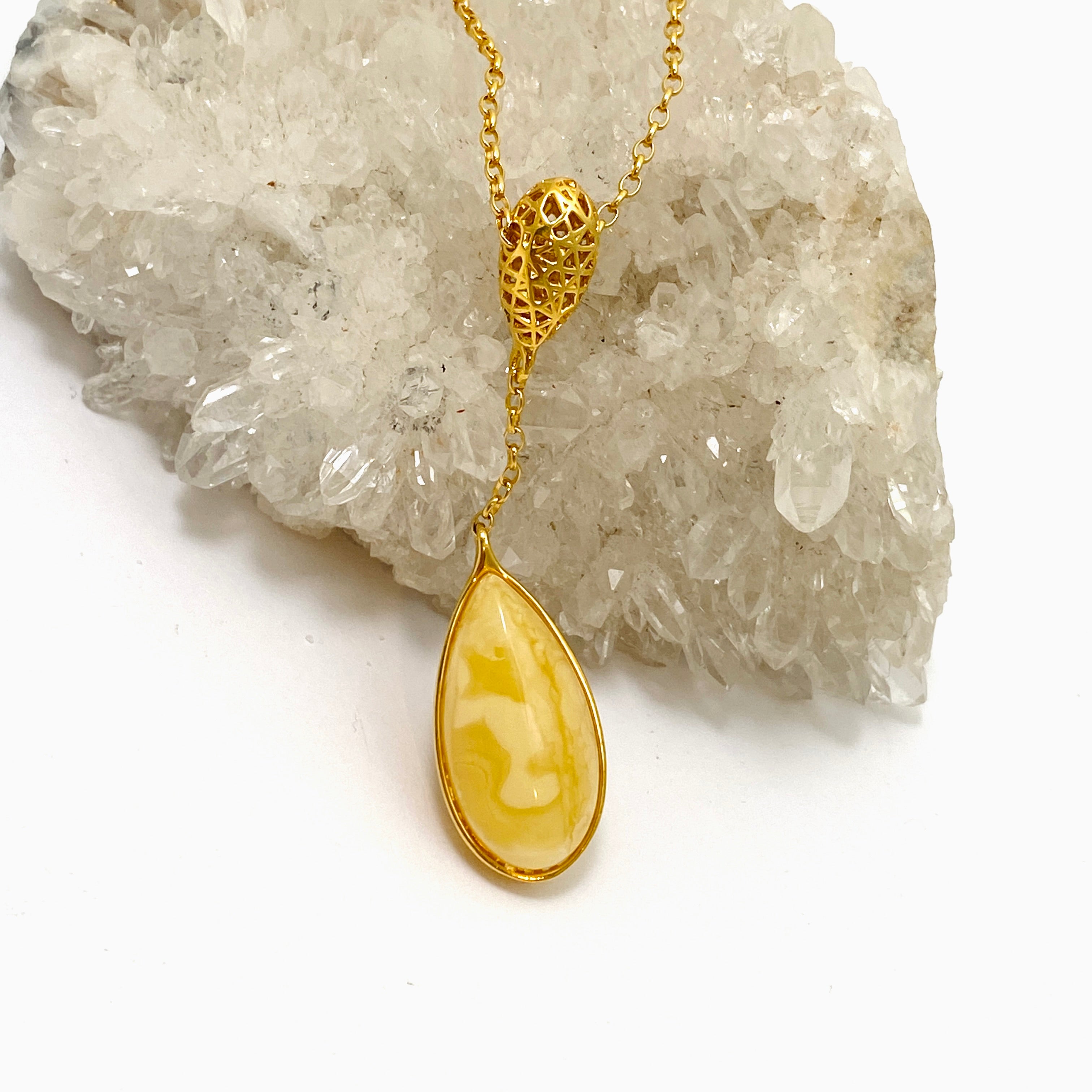 Baltic Butter Amber 18k Gold Plated Necklace AMB277 - Elegant Jewelry for Women, Perfect Gift for Birthday, Anniversary & Special Occasions