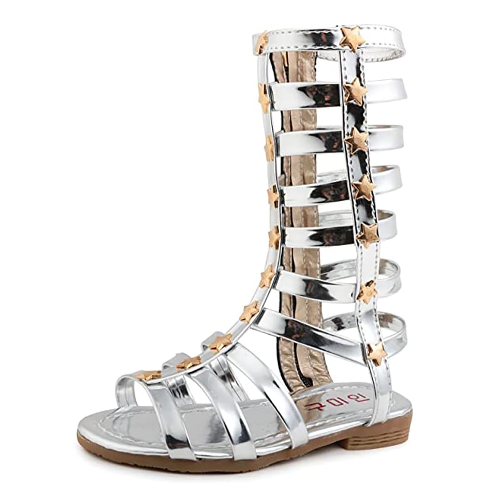 Girls Rivet Gladiator Sandals - Princess Dress Strappy Flats & Zip Up Boots for Summer - Perfect for Beach, Party and Casual Outfits