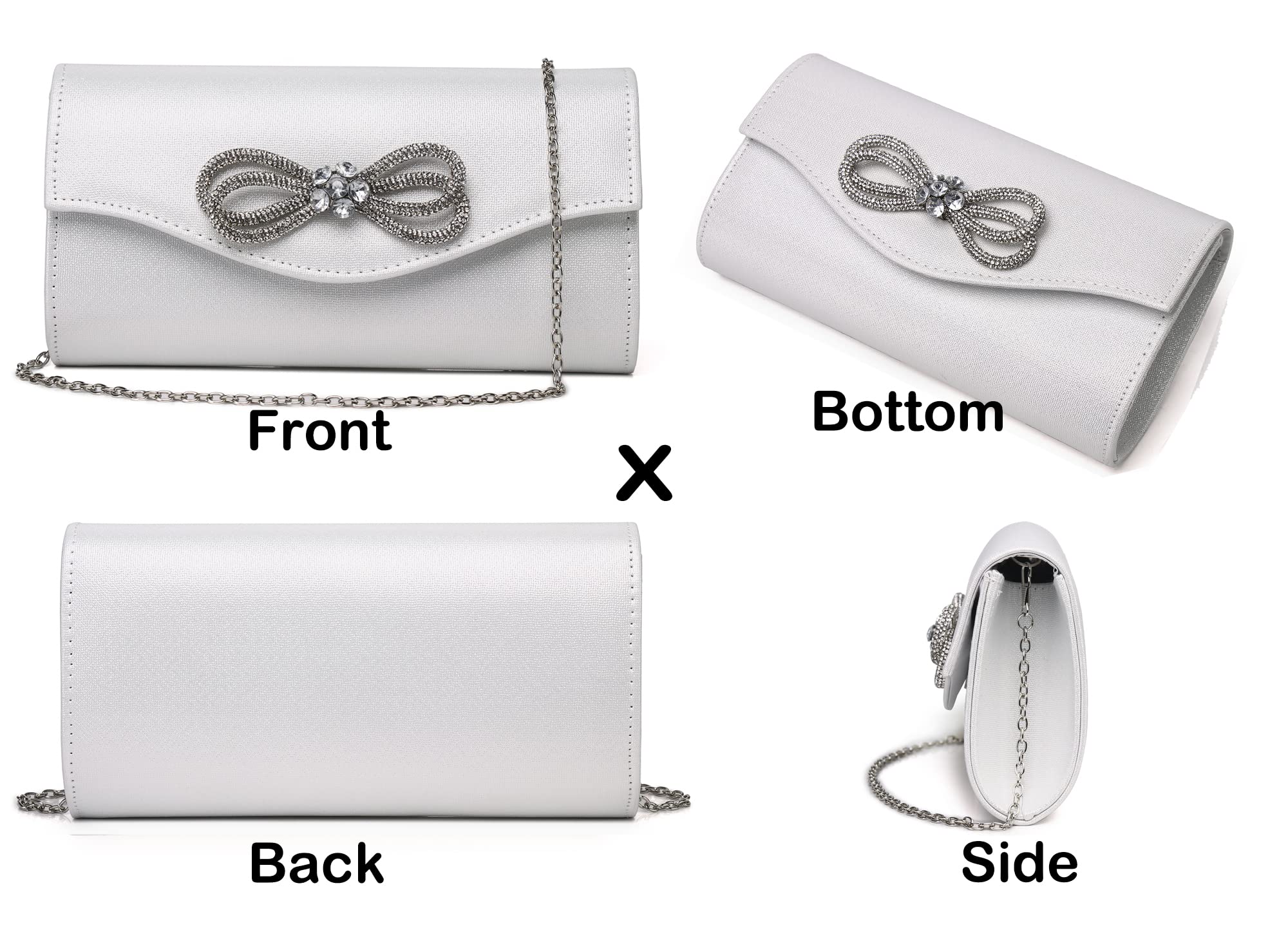 Elegant Diamond Bow Rhinestone Clutch Purse for Women - Wedding, Prom, Cocktail Party Evening Bag | Perfect for Formal Events, Date Nights & Special Occasions