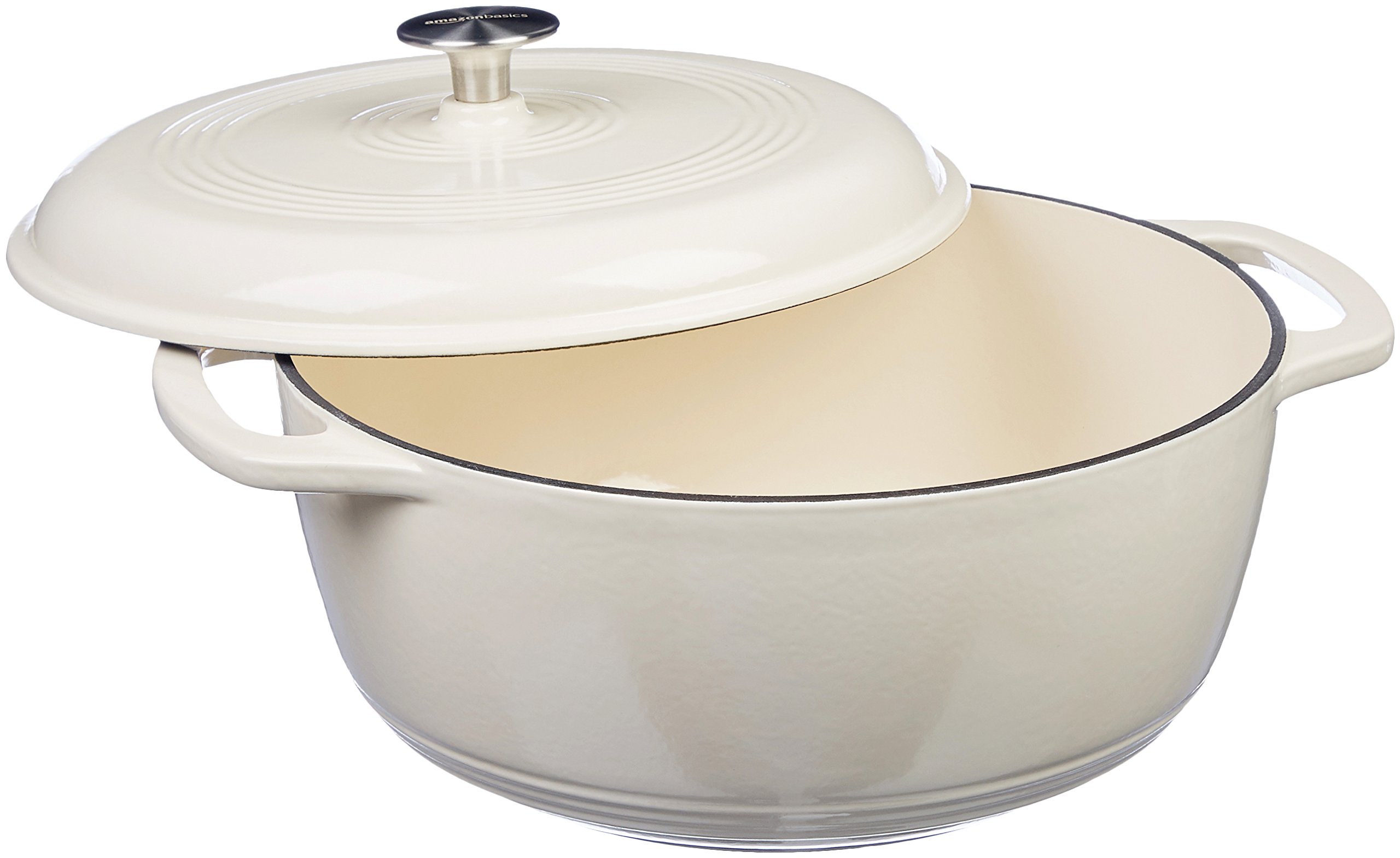 Amazon Basics Enameled Cast Iron Dutch Oven 6-Quart & Casserole Skillet 3.3-Quart Set - White - Perfect for Baking, Braising, Roasting & Serving Family Meals