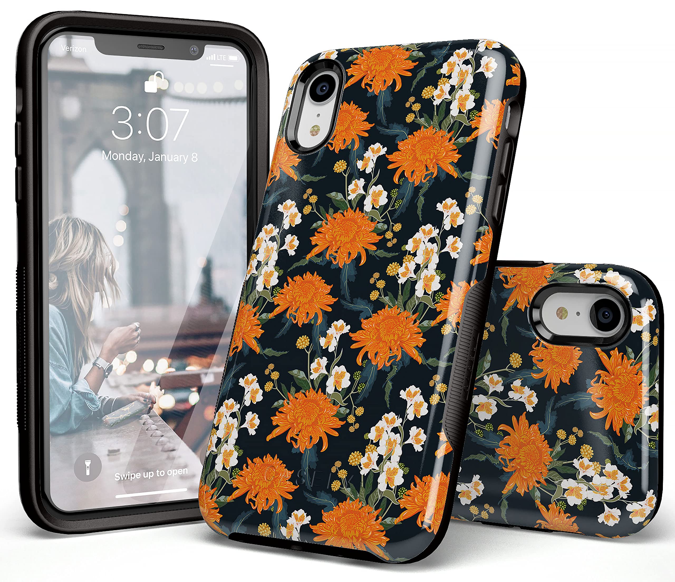 Casely iPhone XR Floral Case - Off Tropic Exotic Orange Flower Design | Protective Phone Cover for Women & Girls | Perfect for Everyday Use, Travel & Photo Shoots