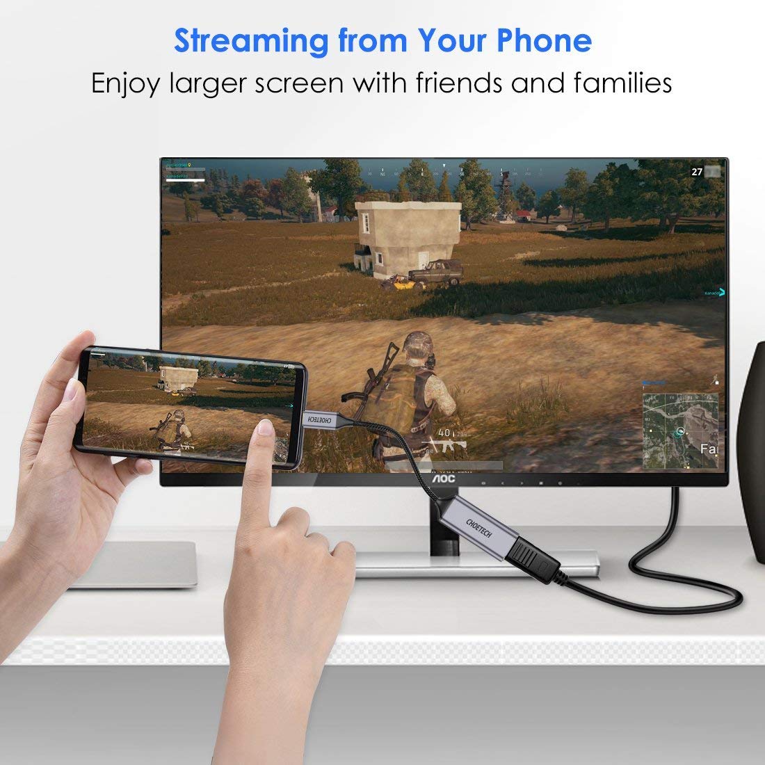 Choetech HUB H10 USB C to HDMI Adapter with Braided Cable - 4K 60Hz, Fast Charging for MacBook, iPad, Samsung Galaxy - Perfect for Home Office, Gaming & TV Streaming