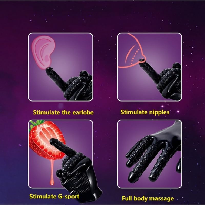 MFMYEE Finger Vibrator Sex Gloves - 5 Ribbed Dildo & Clitoral Stimulator for Women, Breast Massage & Masturbation Adult Toy (Black) | Perfect for Couples Play, Solo Pleasure & Sensual Exploration