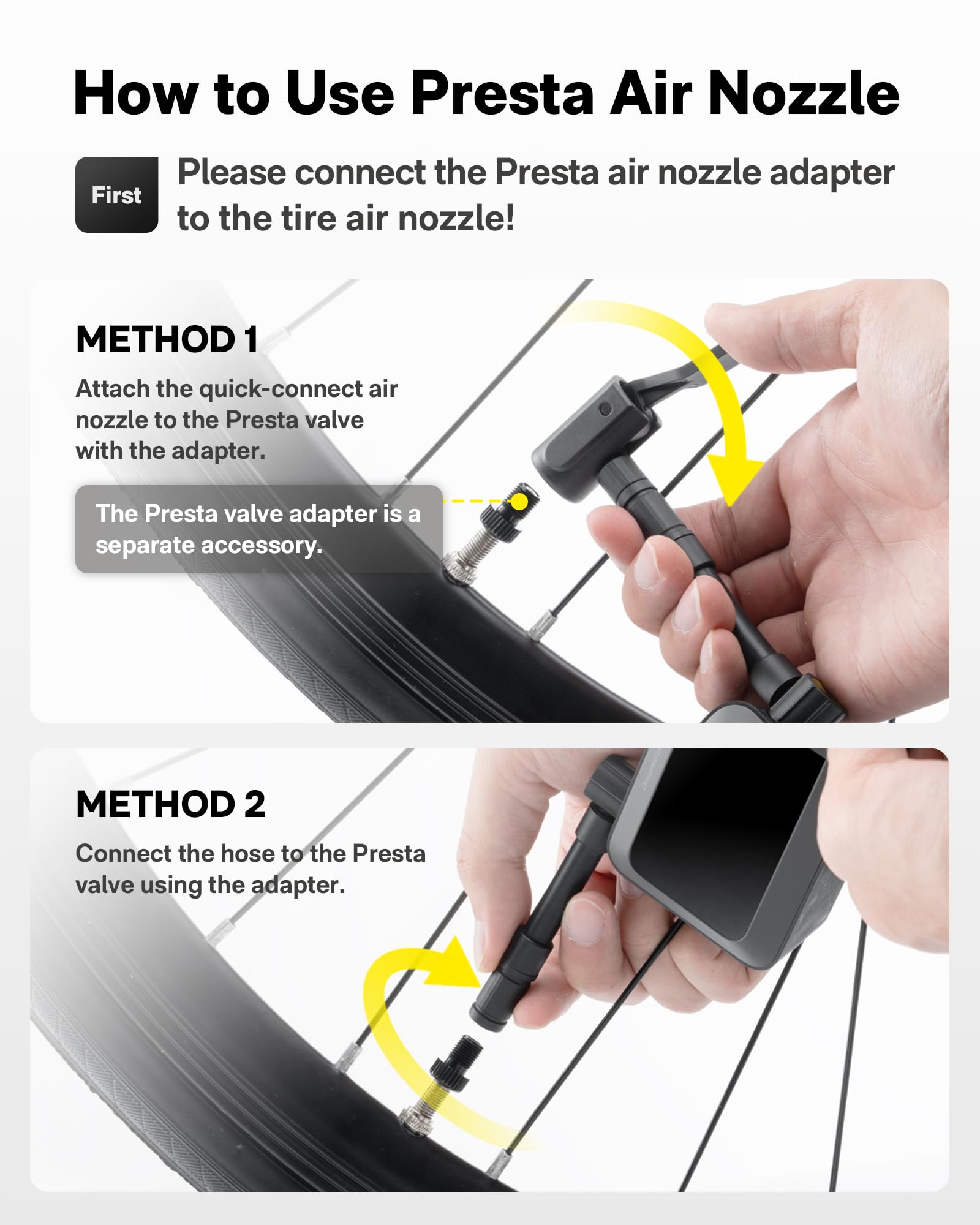 HOTO Mini Bike Tire Pump - 25s Fast Inflating Electric Bicycle Pump with Pressure Gauge, 150PSI Portable Air Pump for Road Bikes, Motorcycles & Mountain Bikes - Perfect for Commuting, Off-Road Adventures and Emergency Tire Inflation