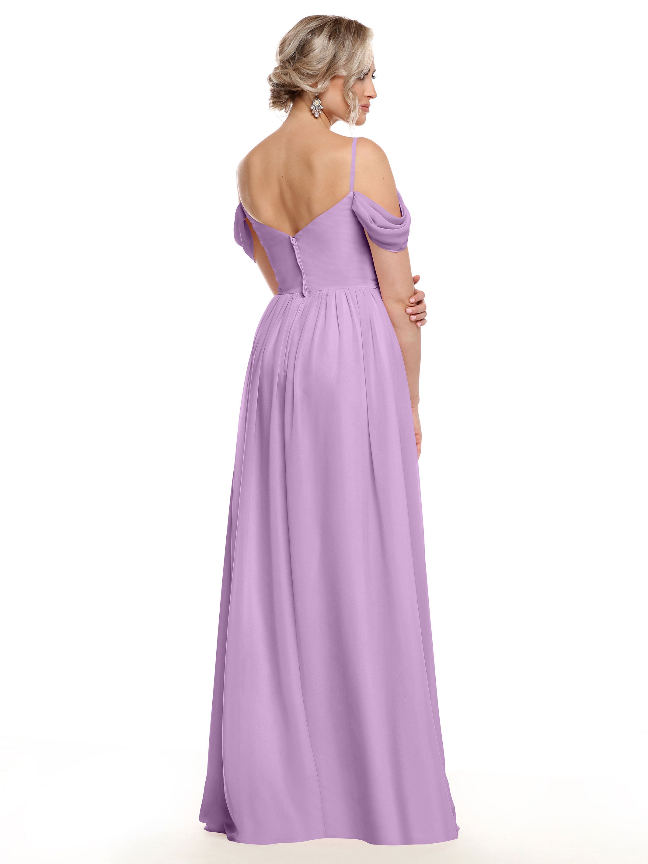 Elegant Off Shoulder Chiffon Bridesmaid Dress with Spaghetti Straps - Perfect for Weddings, Formal Events & Special Occasions