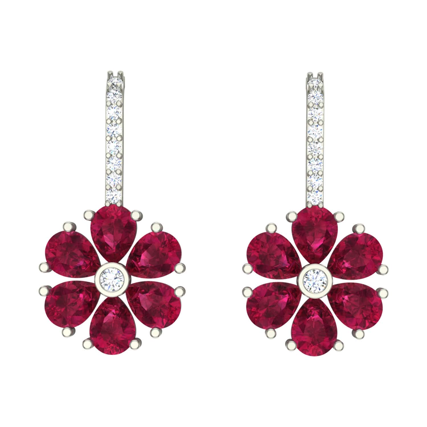 18K/14K White Gold IGI Certified 0.09 Ct Diamond & Ruby Flower Drop Earrings for Women | Elegant Jewelry Gift for Girls, Brides & Special Occasions | Perfect for Weddings, Anniversaries & Birthday Presents