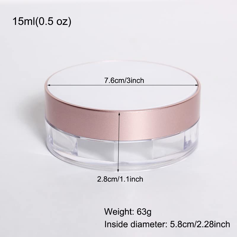 AKOAK 15ml (0.5 oz) Empty Reusable Plastic Loose Powder Compact Container - No Leaks, Includes Sponge Puff, Elastic Net Sifter & Screw Lid - DIY Makeup Case for Travel & Daily Touch-Ups (White)