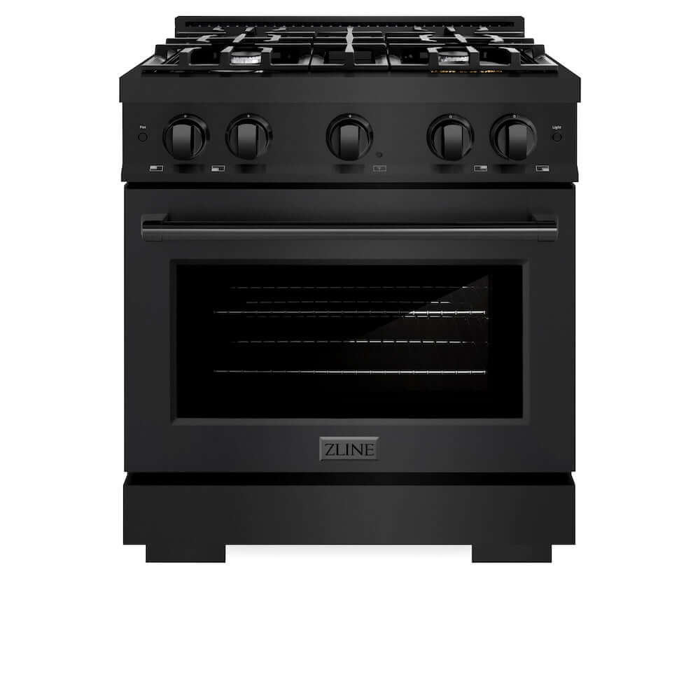 ZLINE 30-Inch 4.2 cu. ft. Dual Fuel Range with 4-Burner Gas Cooktop & Electric Convection Oven - Black Stainless Steel (HDRB 30) | Professional Kitchen Appliance for Home Chefs & Cooking Enthusiasts