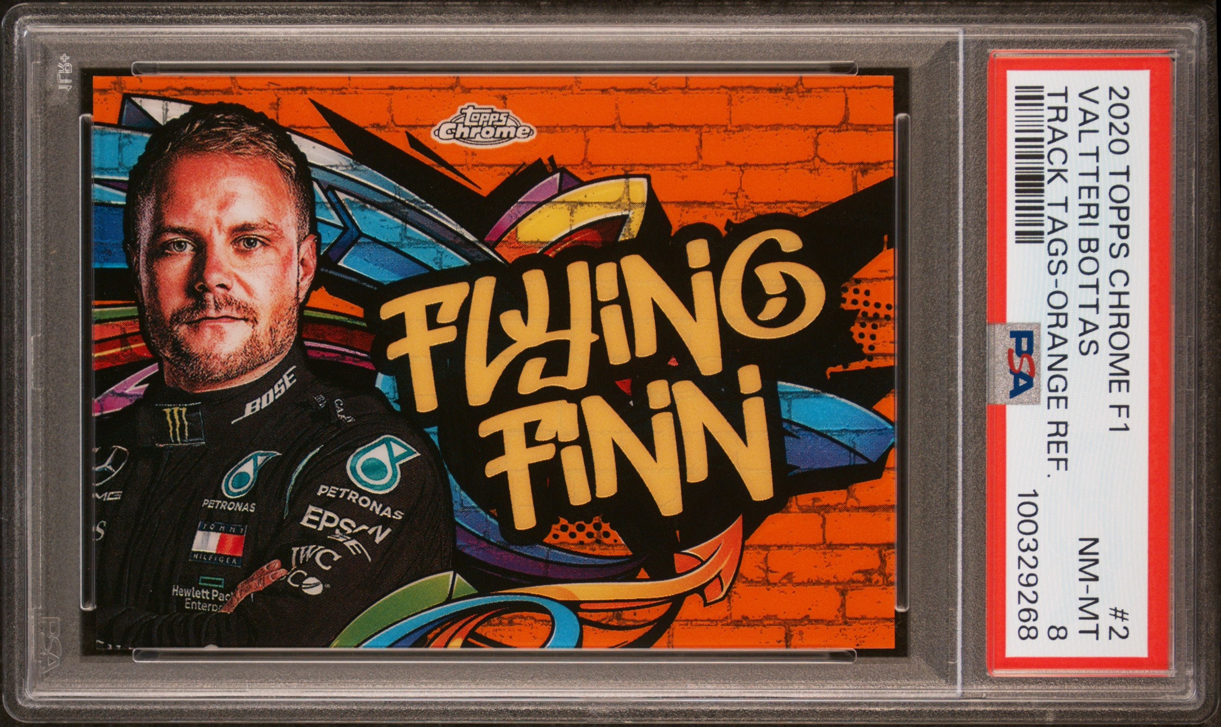 2020 Topps Chrome F1 Valtteri Bottas #2 PSA 8 23/25 Orange Track Tags - Rare Racing Collectible for Display & Investment