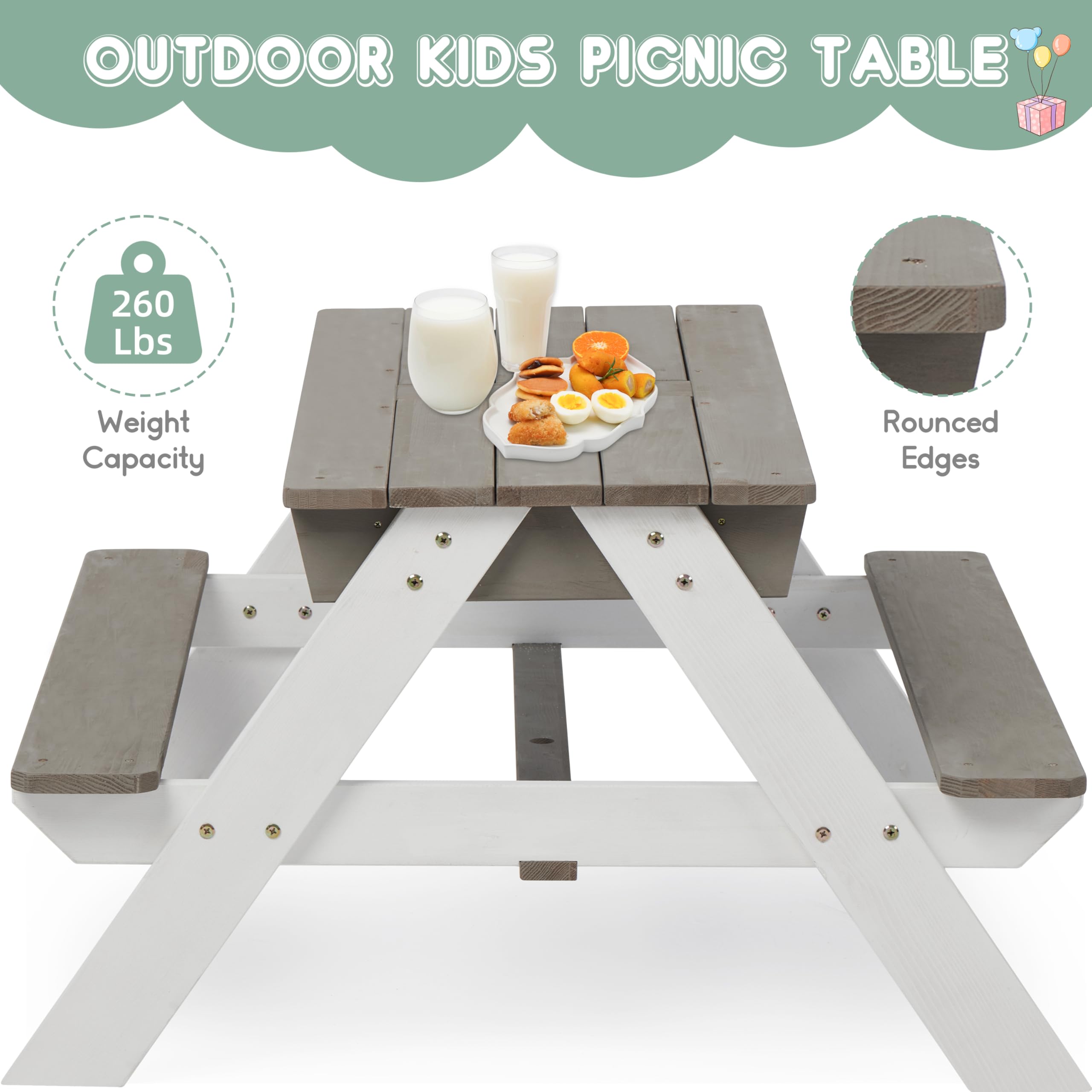 **Wooden Kids Picnic Table with Umbrella - Outdoor Sand & Water Activity Play Table for Backyard, Patio, Garden - Perfect for Toddlers & Preschoolers Playtime**