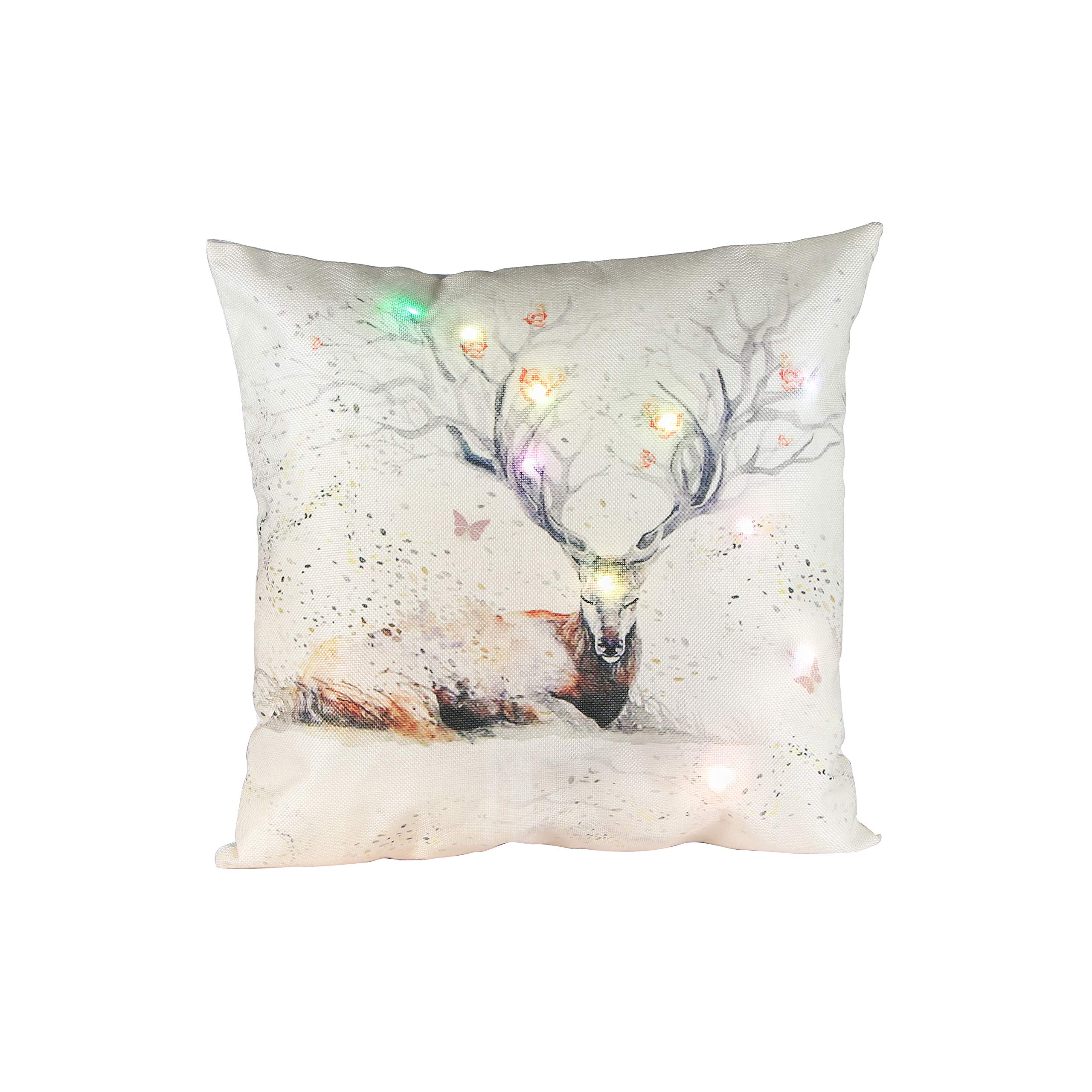 18x18 Inch LED Elk & Deer Pillow Cover with Light - Soft Glow Throw Pillow Case for Couch, Sofa, Bed, Car - Perfect for Christmas Decorations & Valentine's Day Gifts - Cozy Home Decor & Romantic Ambiance Lighting