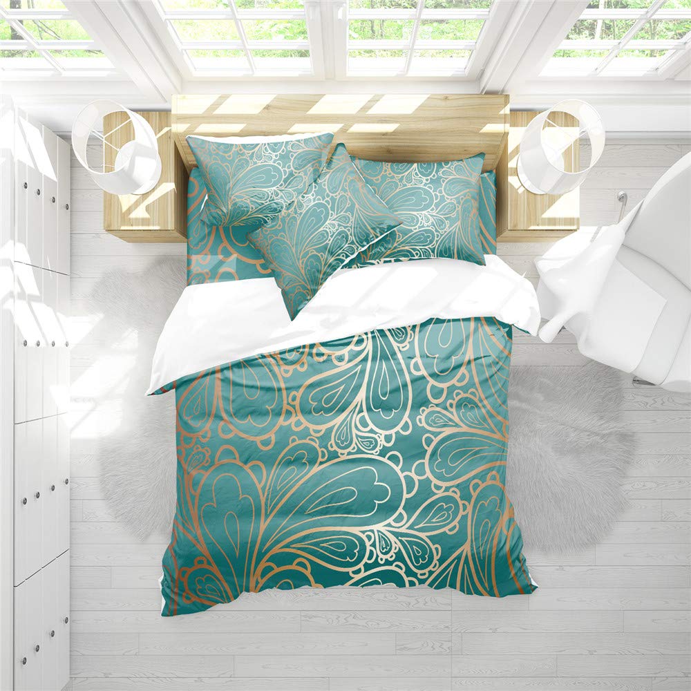 Peacock Feather Duvet Cover Set - Soft & Stylish Bedding for Twin, Full, Queen & King Size Beds | 3-4 Piece Set with Duvet Cover & Pillow Shams (Queen Size, 4PC) | Perfect for Master Bedroom Decor & Guest Room Luxury