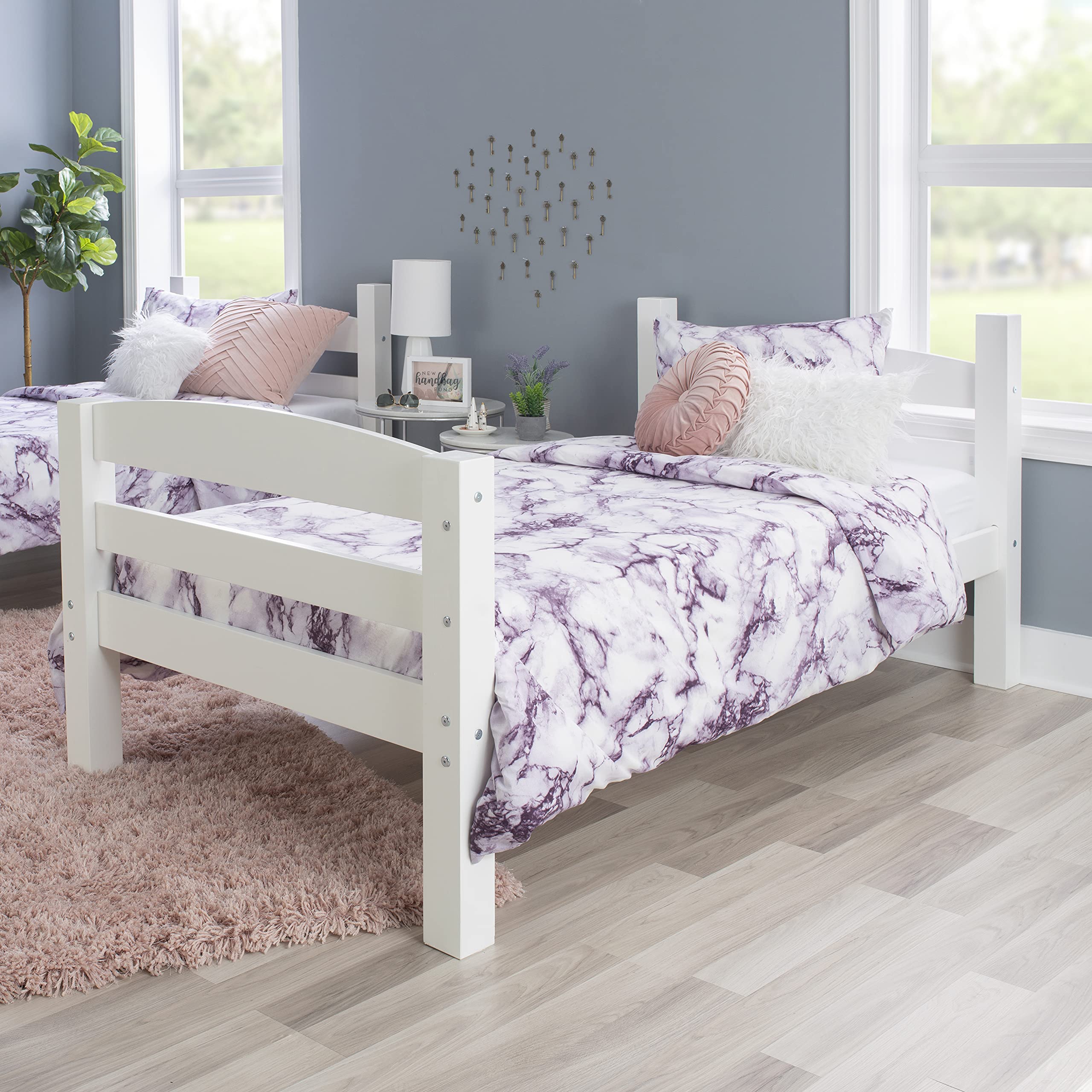 Powell Levi White Twin Over Twin Bunk Bed - Space Saving Kids Bedroom Furniture for Siblings or Sleepovers | Sturdy Wooden Bunk Beds for Small Rooms & Shared Bedrooms