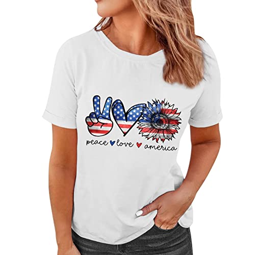 Women's American Flag Patriotic T-Shirt - Short Sleeve Casual Summer Top with Cute Sunflower Graphic - Perfect for 4th of July, Memorial Day & Outdoor Events