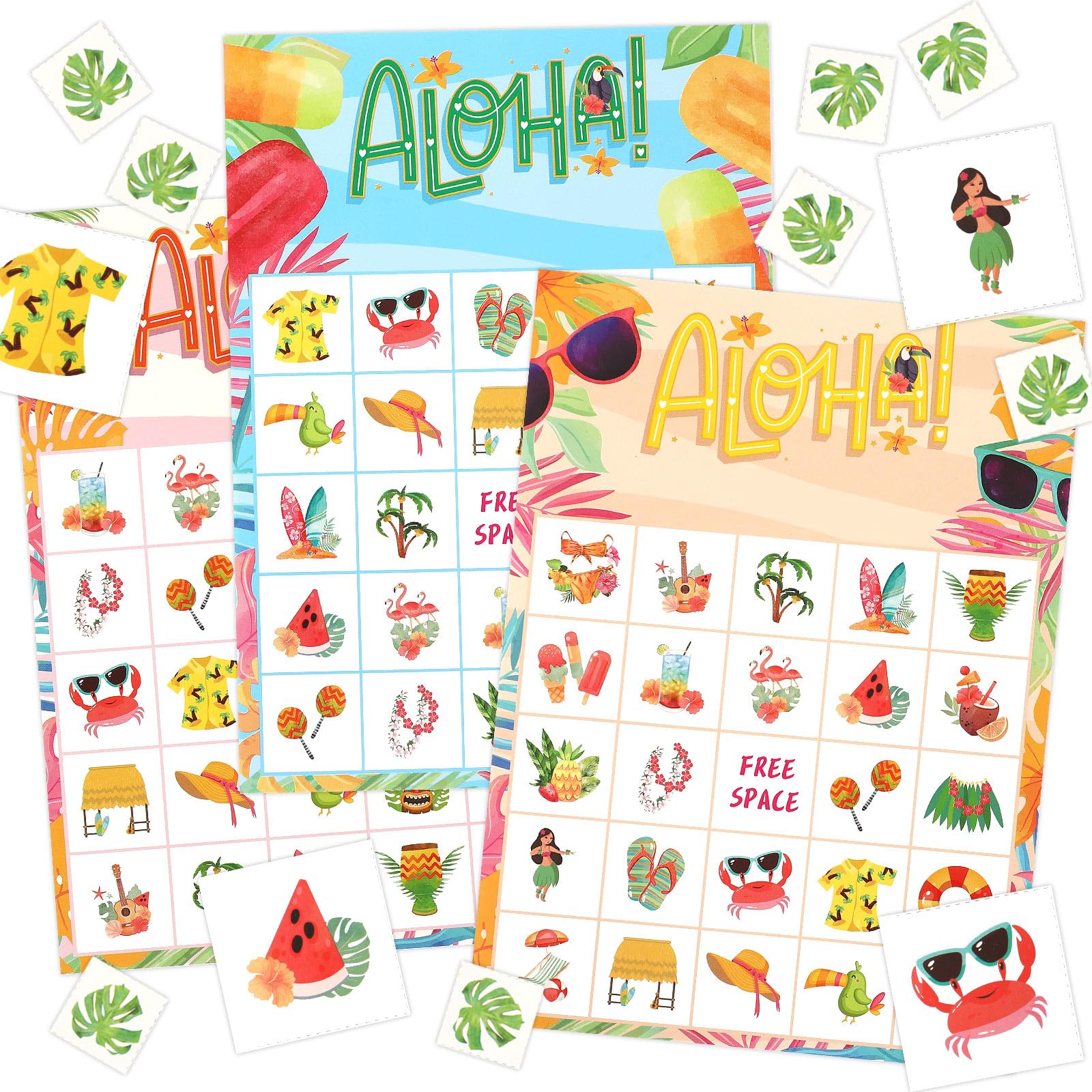 JULMELON Hawaiian Game Cards - 32 Players Tropical Summer Party Game Set for Beach Luau, Pool Party & Family Gatherings - Fun Outdoor & Indoor Activity Supplies