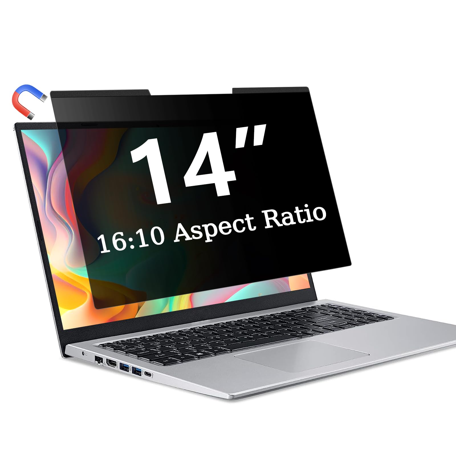 ZOEGAA 14 Inch Magnetic Laptop Privacy Screen Filter - Anti-Glare Protector for 16:10 Widescreen Displays | Compatible with HP, Dell, Acer, Asus, Samsung, Lenovo Laptops | Perfect for Office, Travel & Public Workspaces