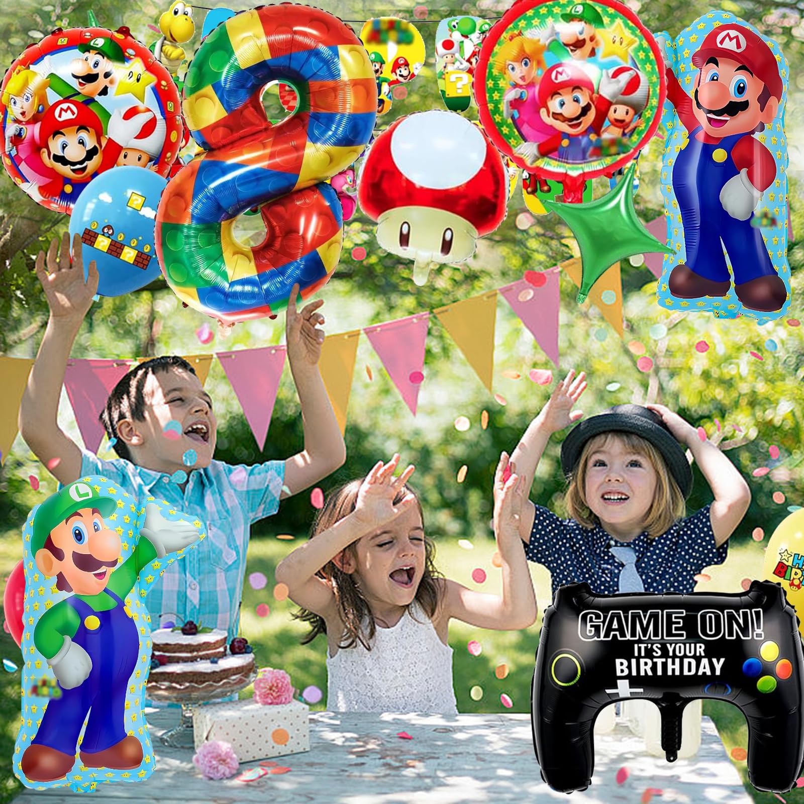 Super Mario 26-Piece Birthday Party Decorations Kit - 8th Birthday Balloon Set for Boys & Girls - Aluminum Foil Balloons, Banner & Party Supplies - Perfect for Kids' Birthday Parties, Themed Events & Mario-Themed Celebrations
