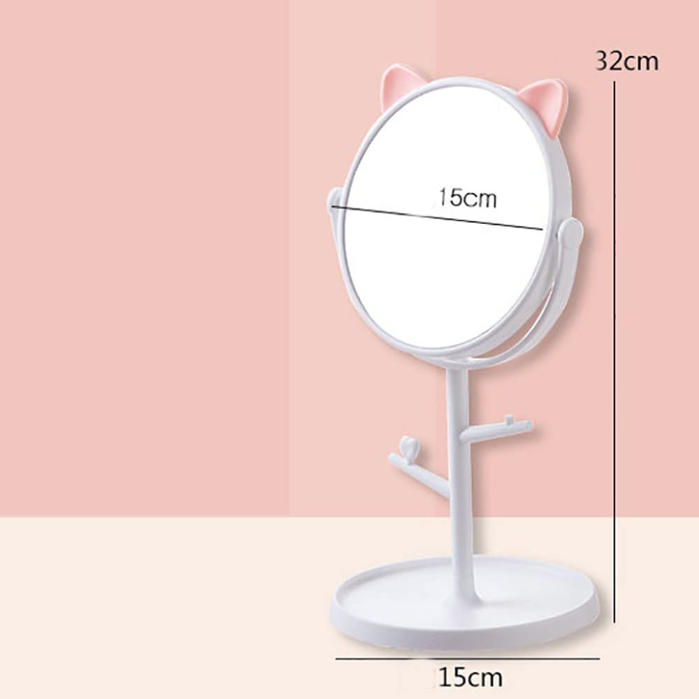 Cute Cat Ear Shaped Rotating Vanity Mirror - Portable Desktop Makeup Mirror with Stand for Women, Mintcream White | Perfect for Home, Bathroom & Travel Cosmetic Organizer