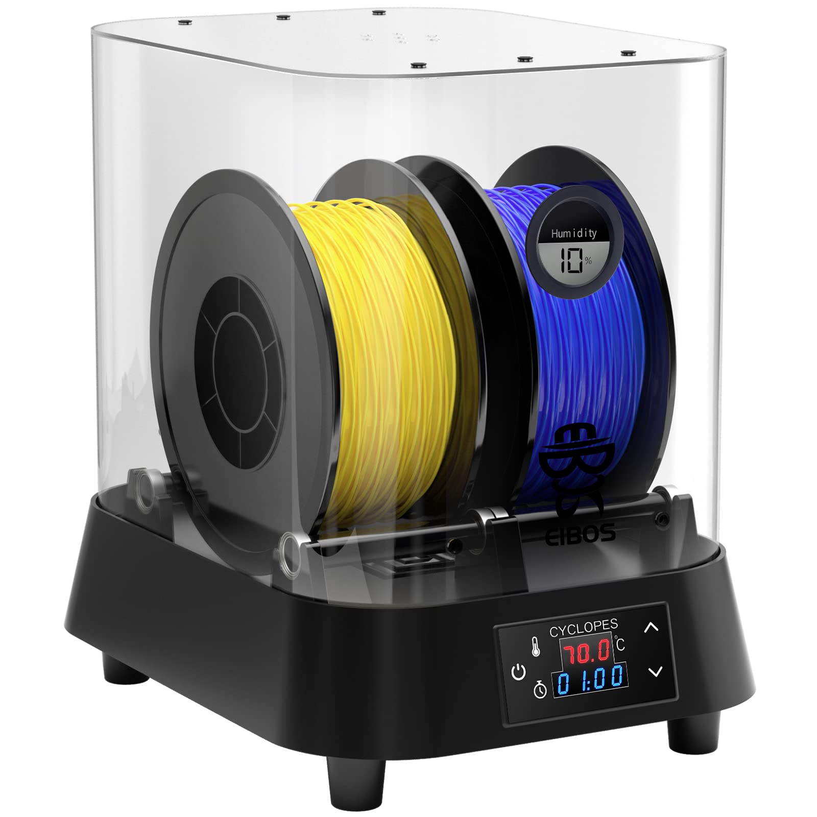 EIBOS 3D Printer Filament Dryer Box with Fan - Storage for 2 Rolls of 1.75mm/2.85mm/3.00mm PLA PETG ABS Filament - Spool Holder Included - Keep Filaments Dry for Smooth 3D Printing - Perfect for Home, Office & Workshop Use