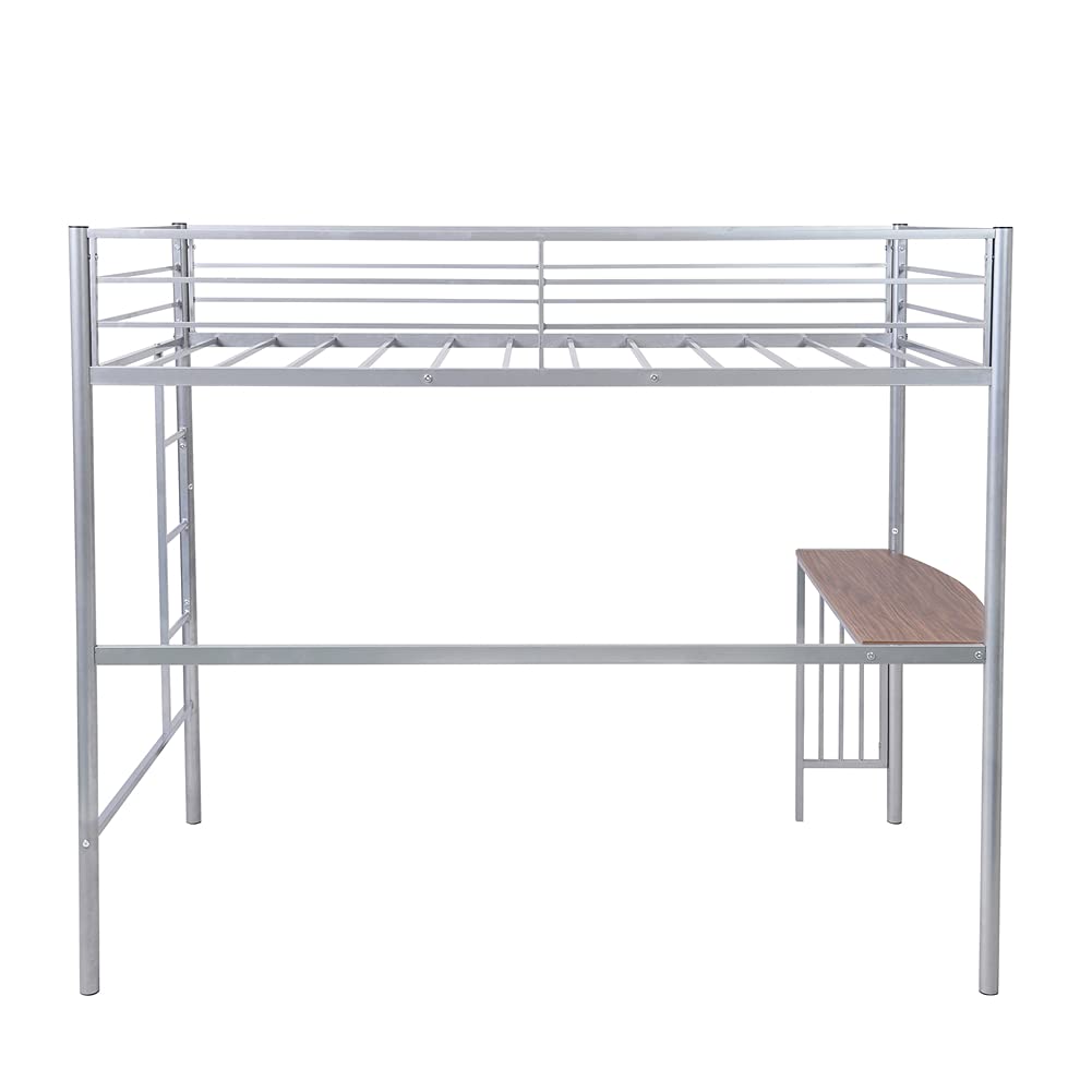 Twin Size Loft Bed with Desk - Sturdy Metal Bed Frame with Ladder & Safety Guardrails - Space-Saving Design for Small Rooms - Perfect for Kids, Teens & Guest Rooms (Silver) - Ideal for Dormitories, Apartments & Studio Living Spaces