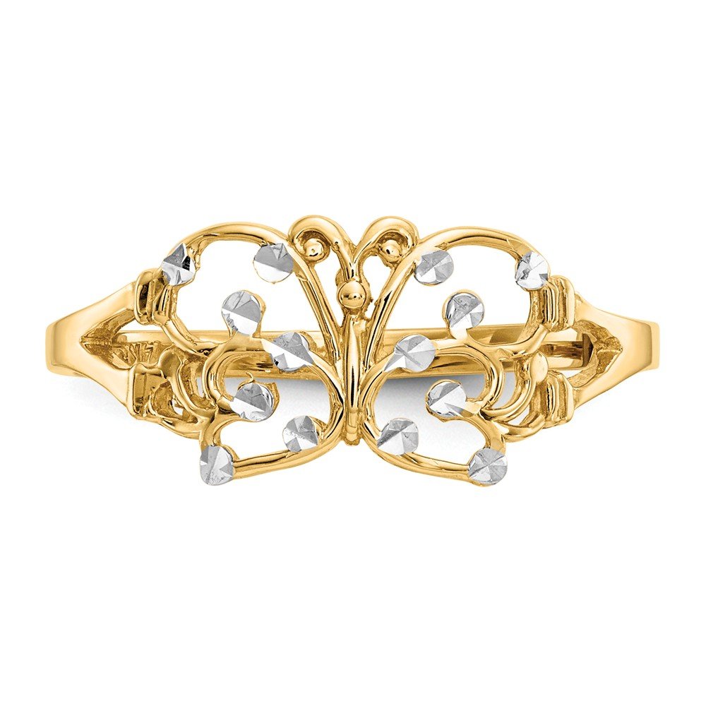 14K Yellow & White Gold Two-Tone Diamond-Cut Butterfly Fashion Ring (1-9mm) - Elegant Jewelry for Women, Perfect for Parties, Weddings & Daily Wear