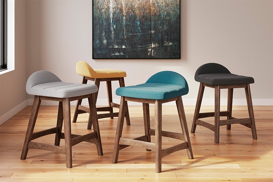 Lynn Blue Upholstered Counter Stools (Set of 2) - Modern Kitchen Bar Stools with Cushioned Seats for Dining Room, Breakfast Nook & Home Decor
