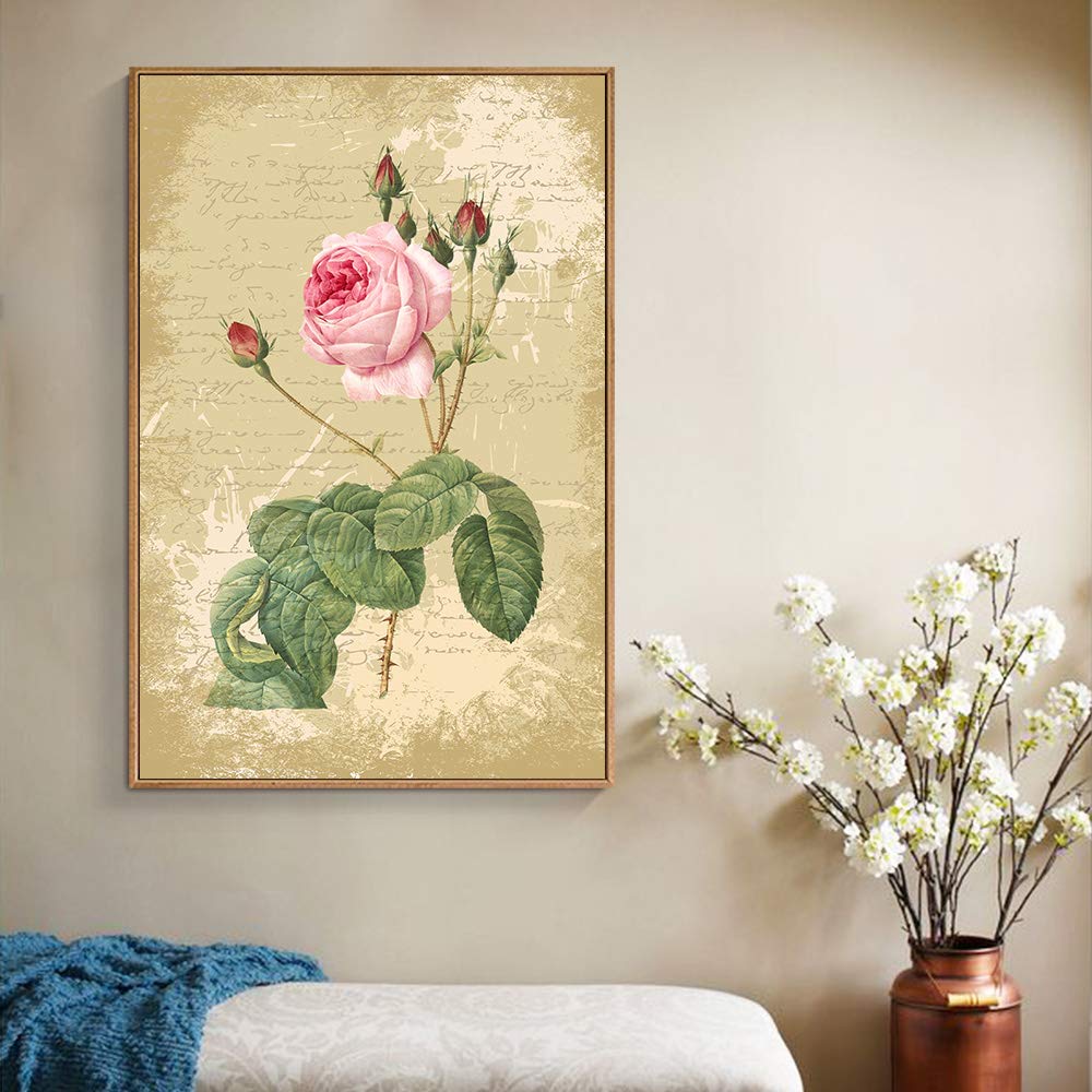 Floating Framed Canvas Wall Art - Retro Flower Print 16x24 Inches, Ready to Hang for Living Room & Bedroom Decor | Perfect for Modern Home, Office & Gift Giving