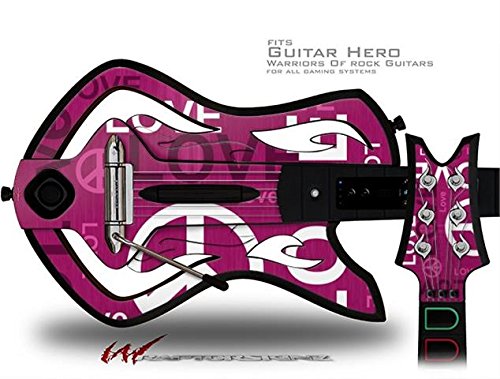 Love and Peace Hot Pink Decal Skin for Warriors of Rock Guitar Hero Guitar - Compatible with Rock Band Game Accessories - Perfect for Gaming Sessions, Customization & Gift Giving (Guitar Not Included)