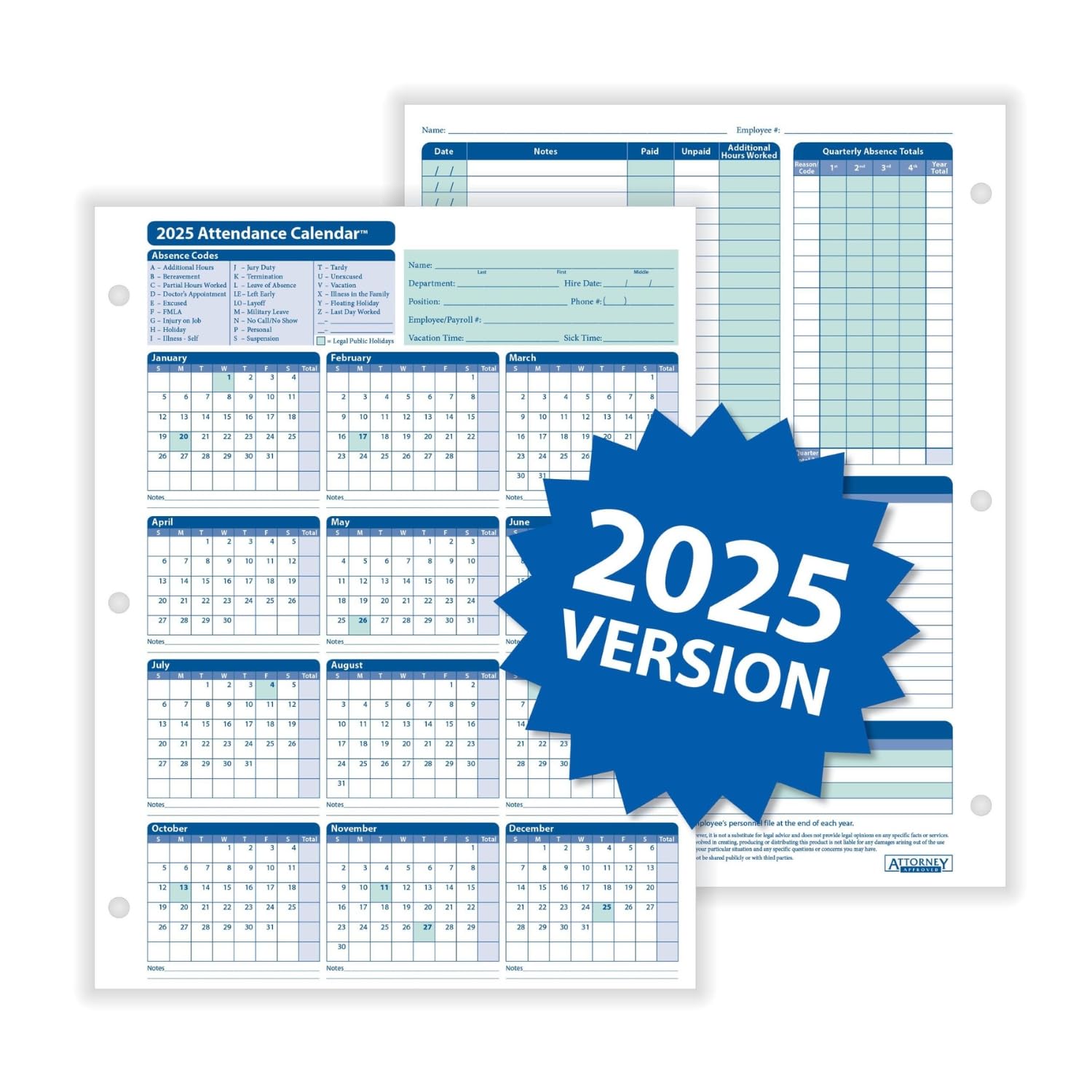 2025 Attendance Tracking Kit - Employee & Student Time Management System for Schools & Offices | Digital & Printable Sheets for Easy Record Keeping