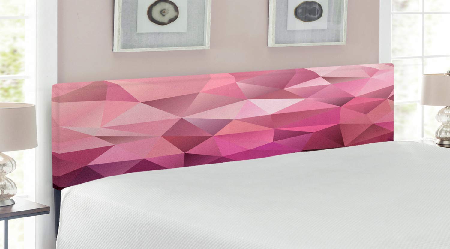 Ambesonne Abstract Triangle Geometric Upholstered Headboard - King Size Bed Headboard with Memory Foam in Rose Pink | Modern Home Decor for Bedroom & Guest Room